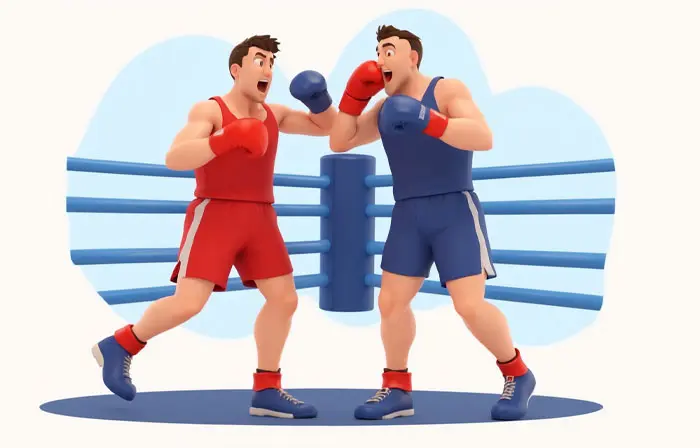 Boxing Match 3D Cartoon Character Artwork Illustration